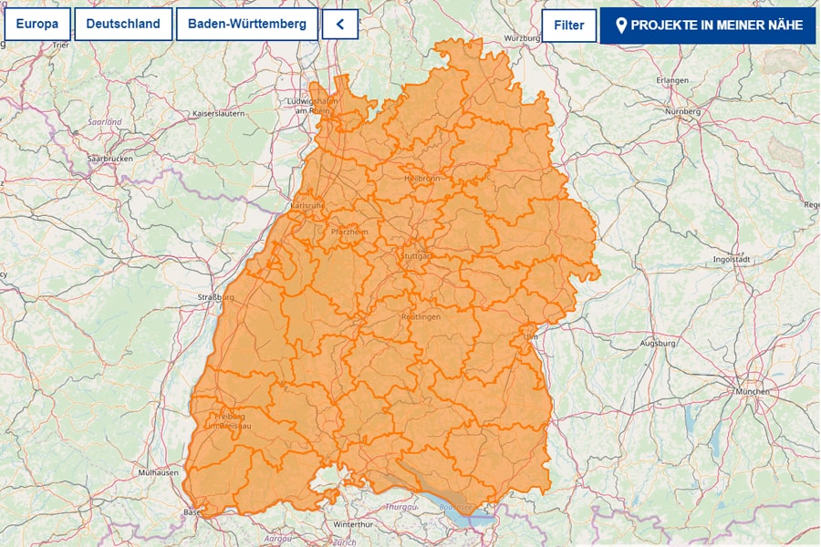 Interaktive Karte aller Projekte in Baden-Württemberg